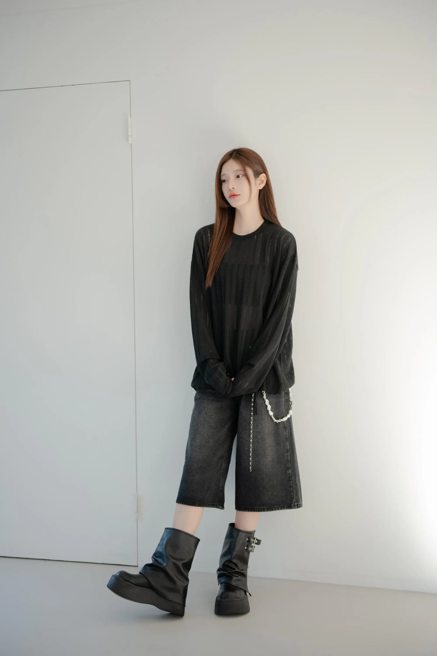 SIMON MADE TL-2422 鬆弛感 坑條 針織 薄長袖