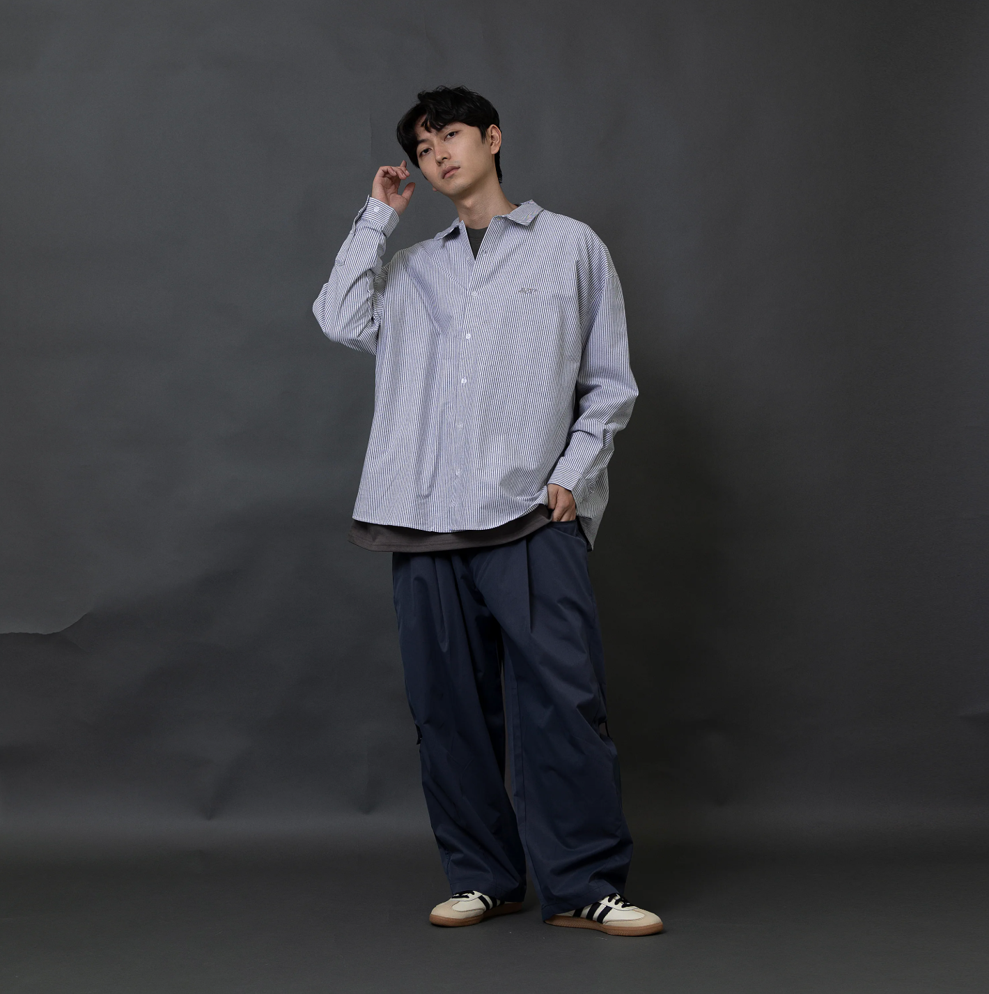 ANST 刺繡條紋長袖襯衫882545