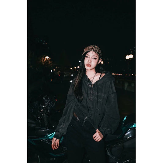 DCM 水洗 刷破 字母 外套 连帽外套 短版 DCM-L25