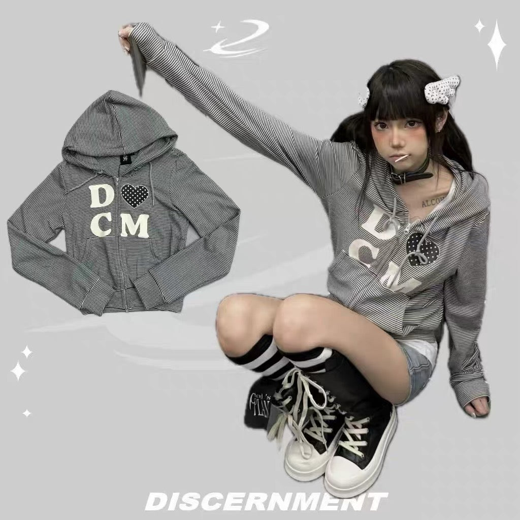 DCM 美式 復古 字母 條紋 星星 連帽外套 DCM-W75