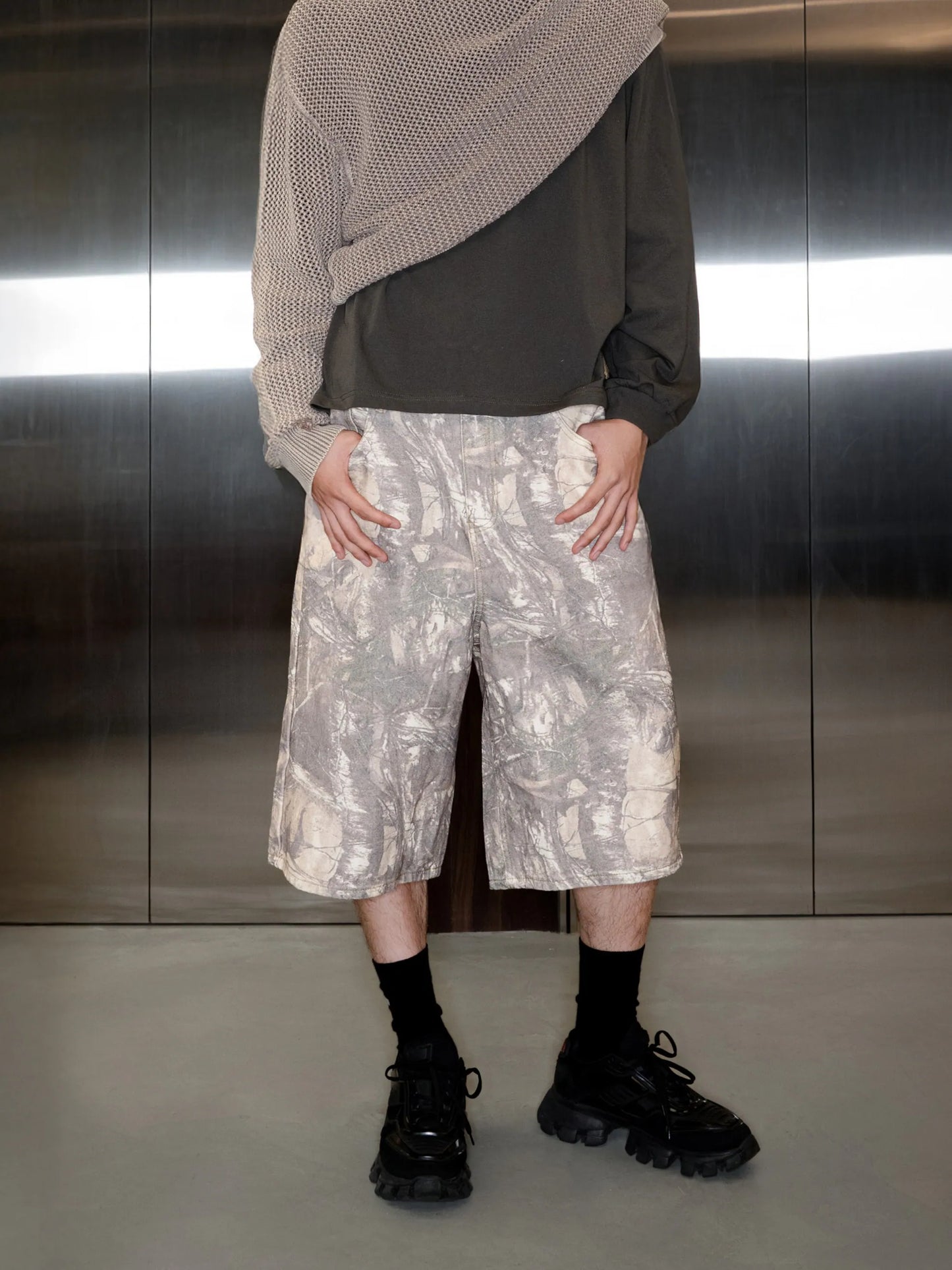 SIMON MADE BS-2516 落葉偽裝 枯樹 迷彩 七分 短褲