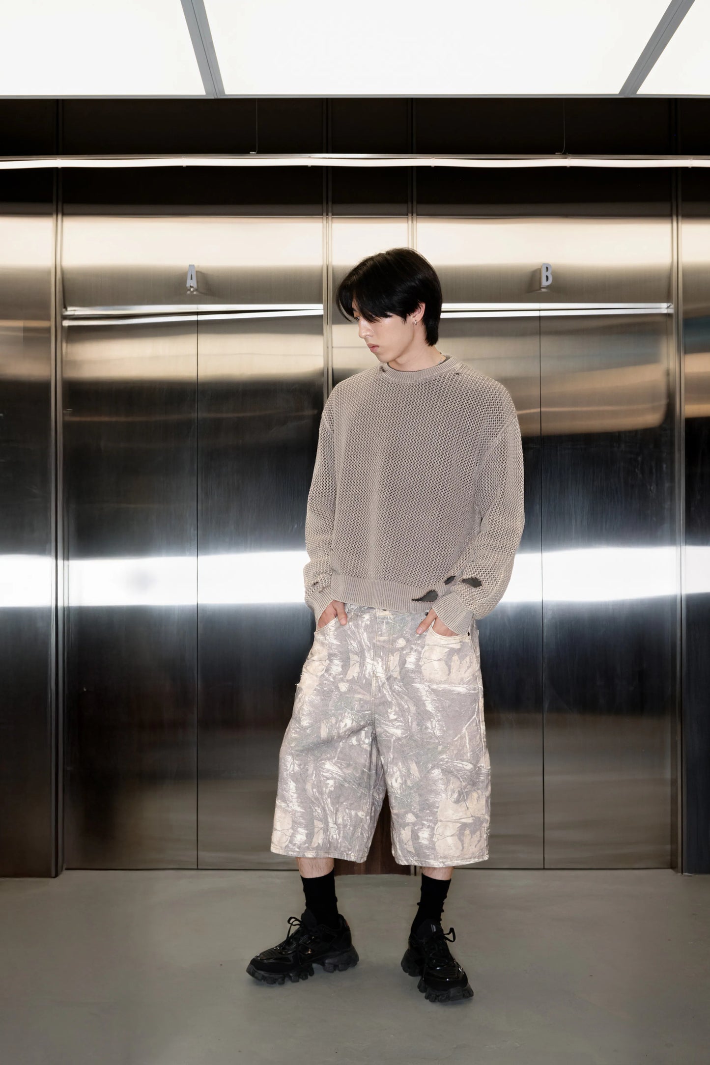 SIMON MADE BS-2516 落葉偽裝 枯樹 迷彩 七分 短褲