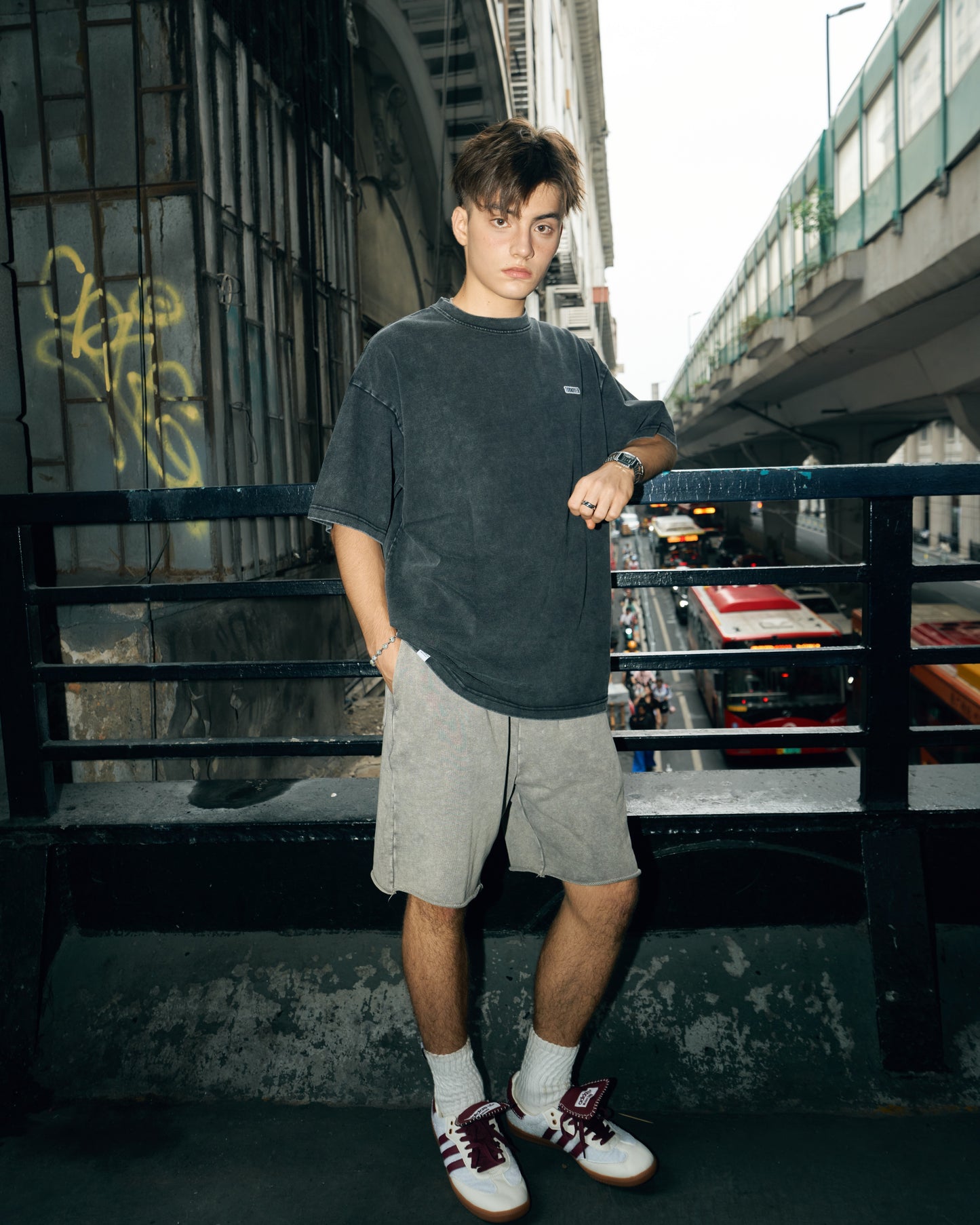 TURNOVER WASHED DRAWSTRING COTTON SHORTS