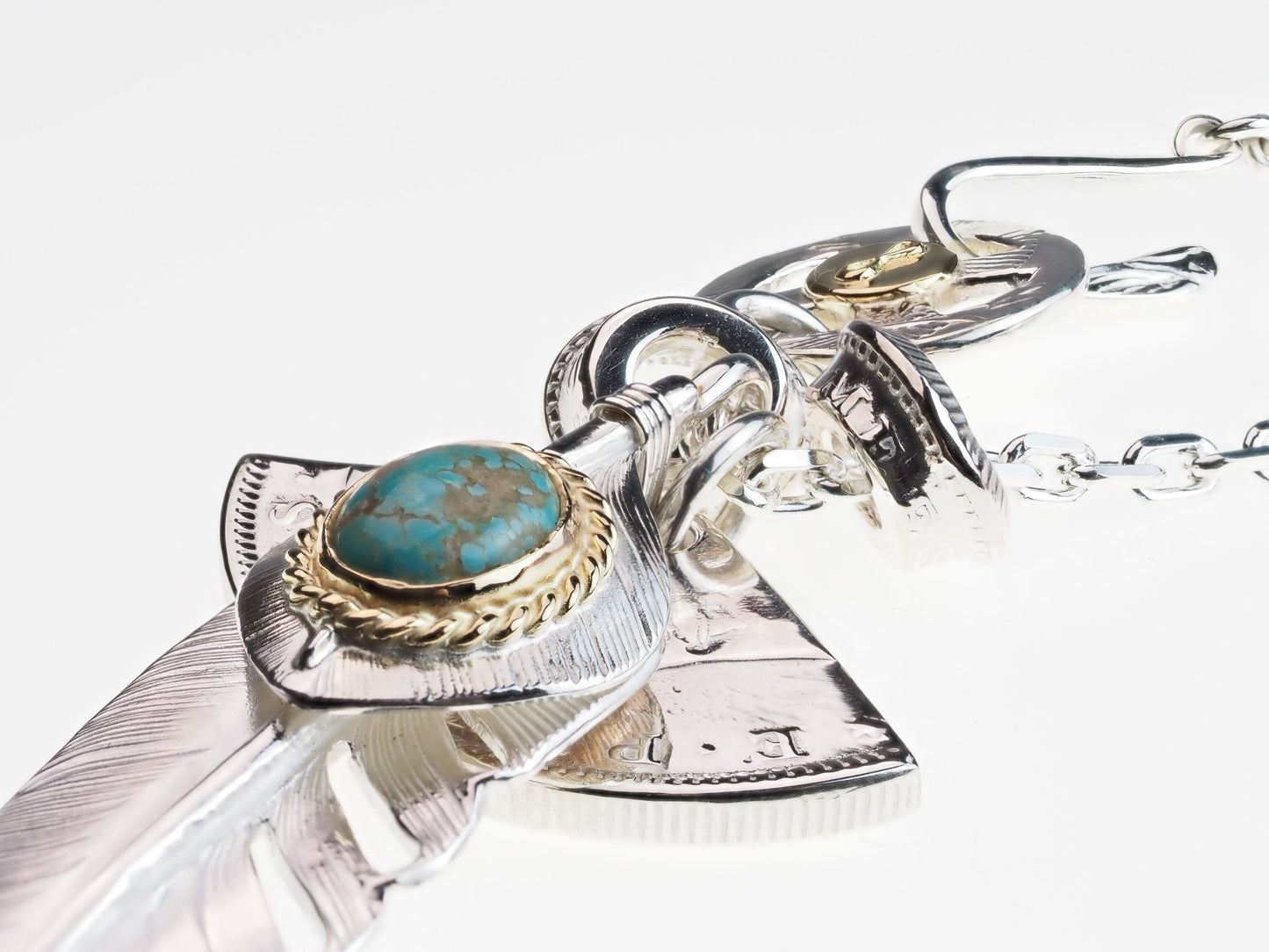 P-069 Wakan Silver Smith feather L (L)+Heart feather+K18 rope (turquoise) 松石羽毛 L