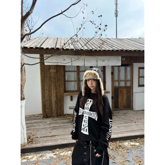 DCM 華夫格 短版 十字架 仿舊印刷 長袖 DCM-M37