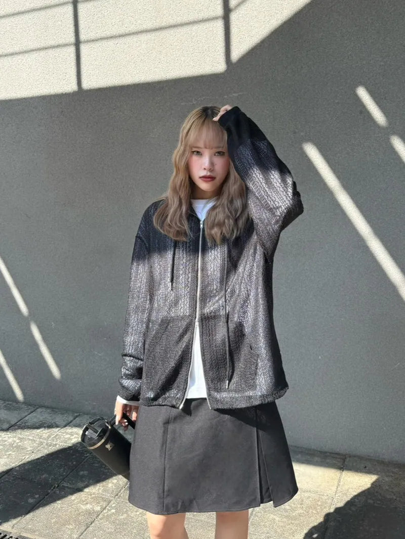 SIMON MADE OW-2501 薄針織 麻花 條紋 連帽 外套