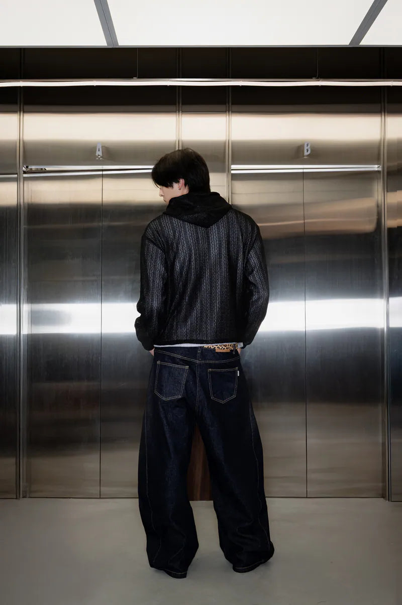 SIMON MADE OW-2501 薄針織 麻花 條紋 連帽 外套