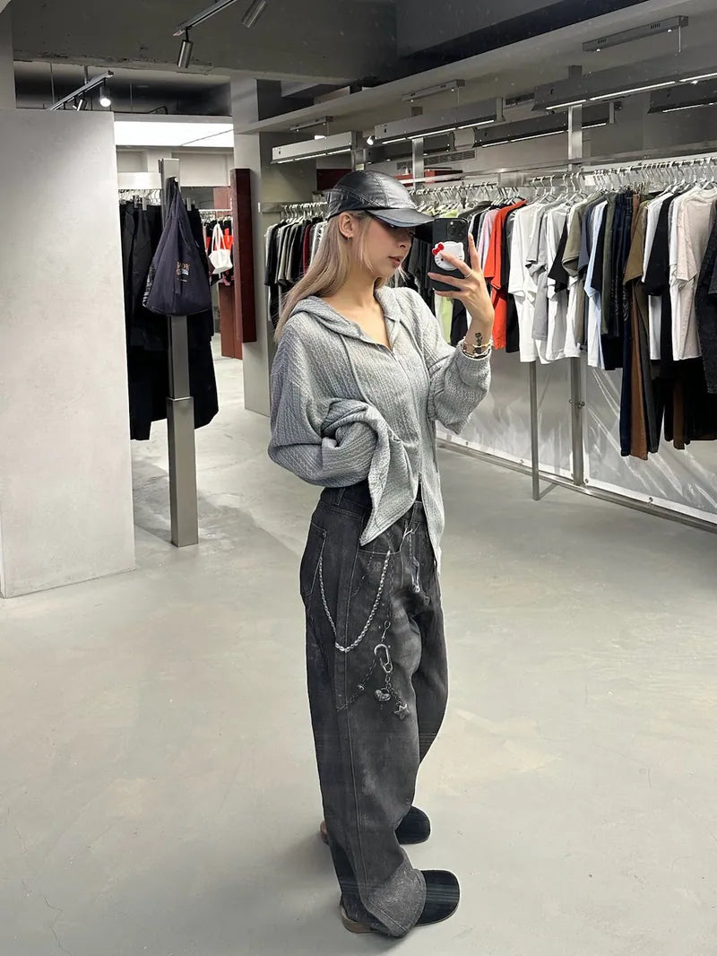 SIMON MADE OW-2501 薄針織 麻花 條紋 連帽 外套