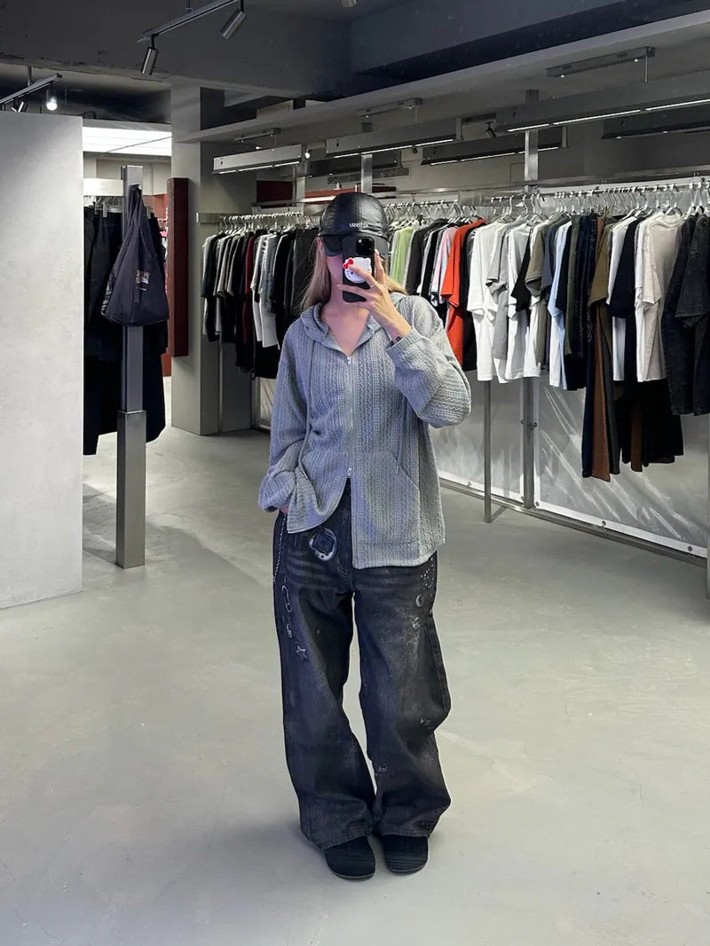 SIMON MADE OW-2501 薄針織 麻花 條紋 連帽 外套