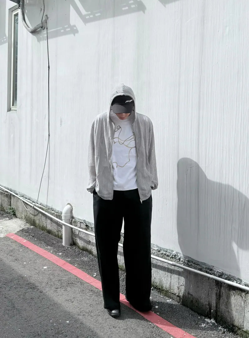 SIMON MADE OW-2501 薄針織 麻花 條紋 連帽 外套