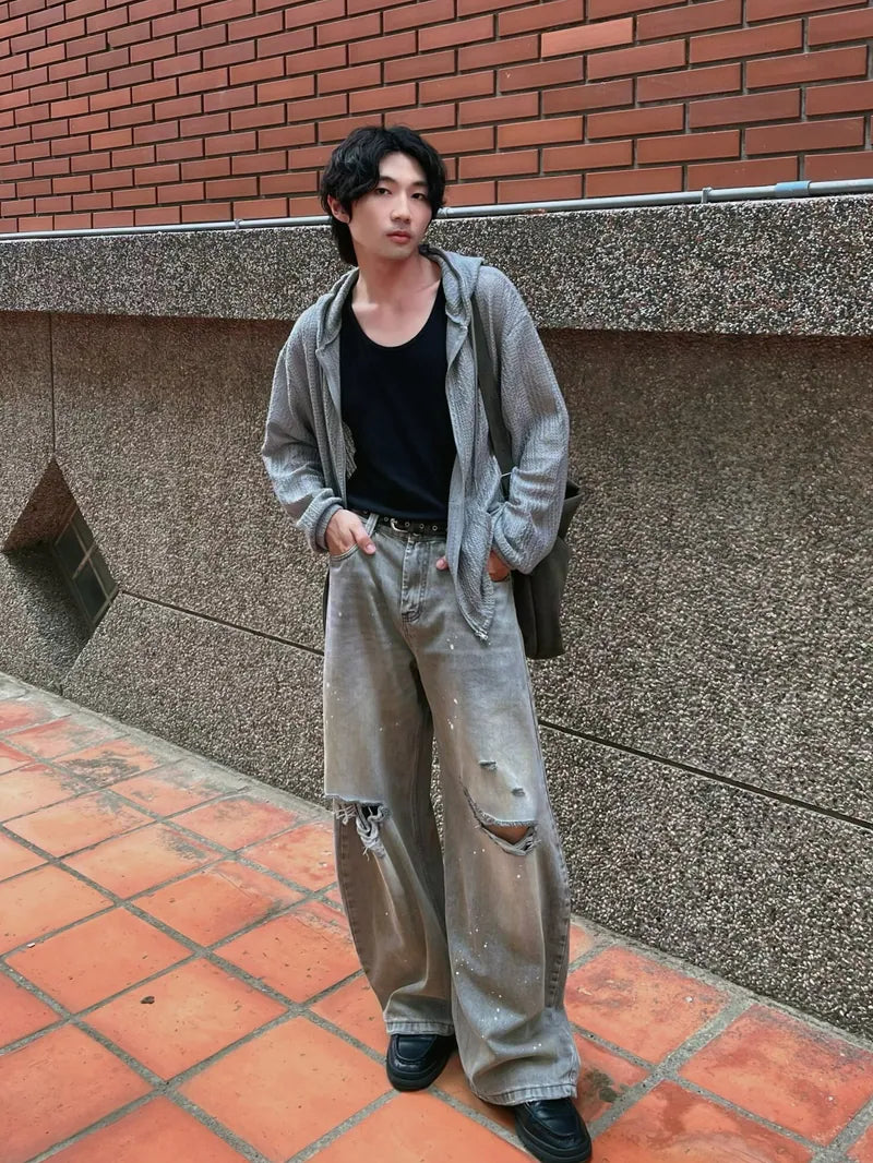 SIMON MADE OW-2501 薄針織 麻花 條紋 連帽 外套