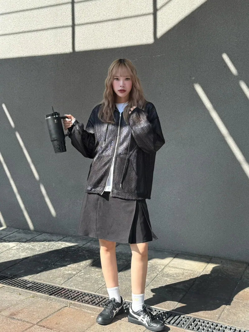 SIMON MADE OW-2501 薄針織 麻花 條紋 連帽 外套