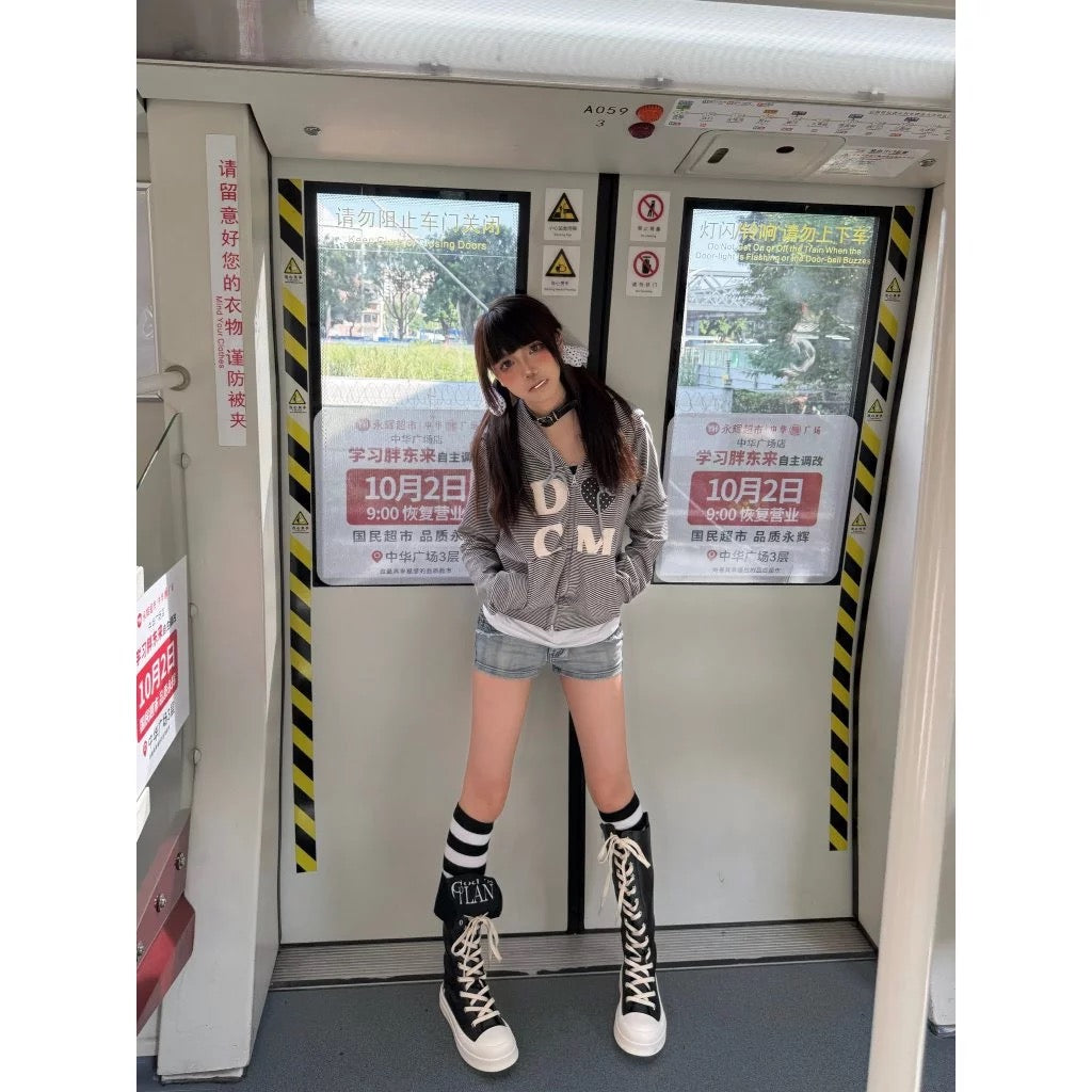 DCM 美式 復古 字母 條紋 星星 連帽外套 DCM-W75