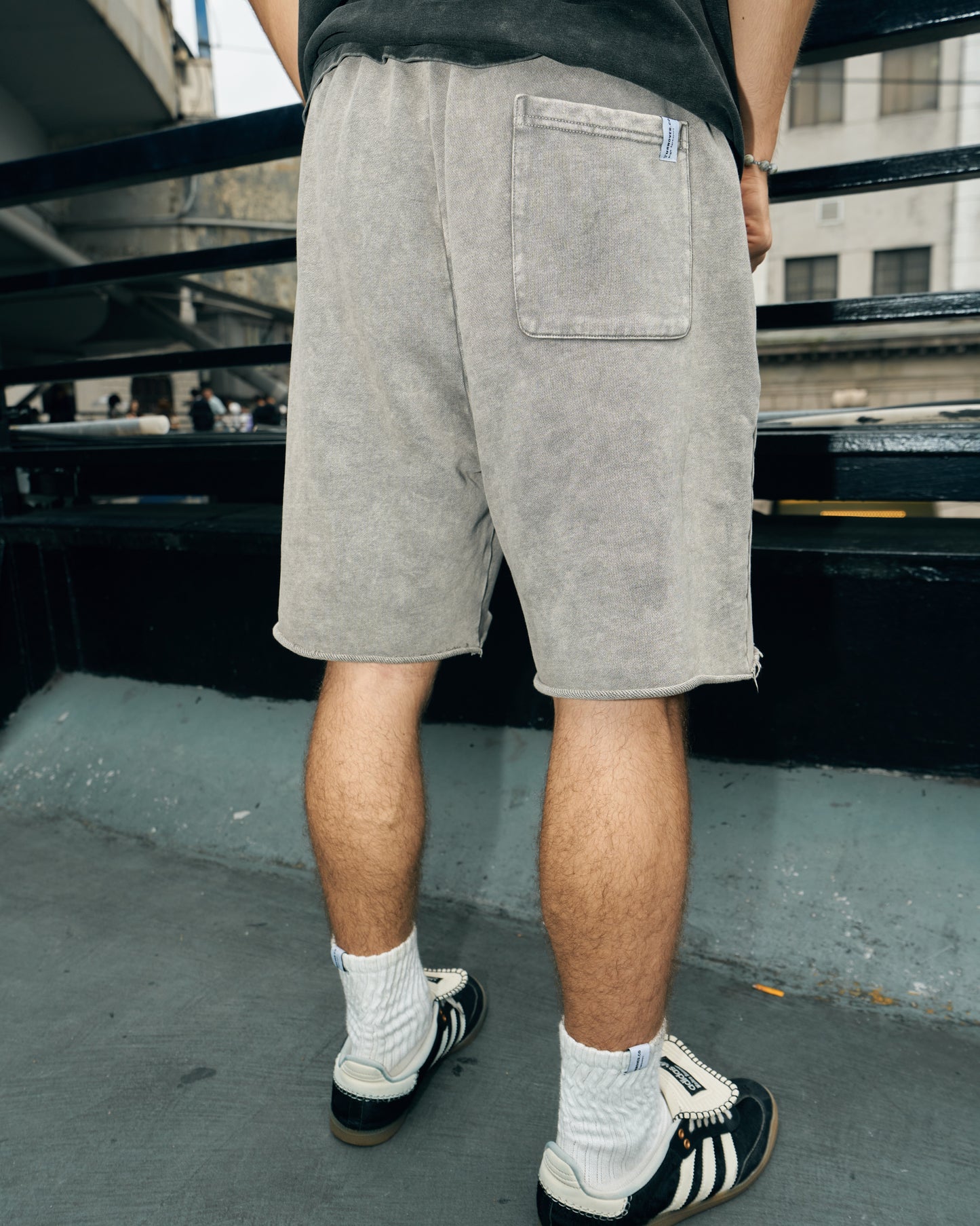 TURNOVER WASHED DRAWSTRING COTTON SHORTS