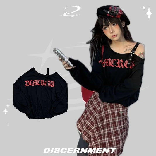 DCM 復古 印花 斜肩 平口 紅色 歌德字體 扣環 DCM-W76