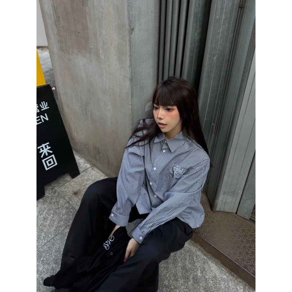 DCM 條紋 襯衫 刺繡 草寫字體 老錢風 DCM-M36
