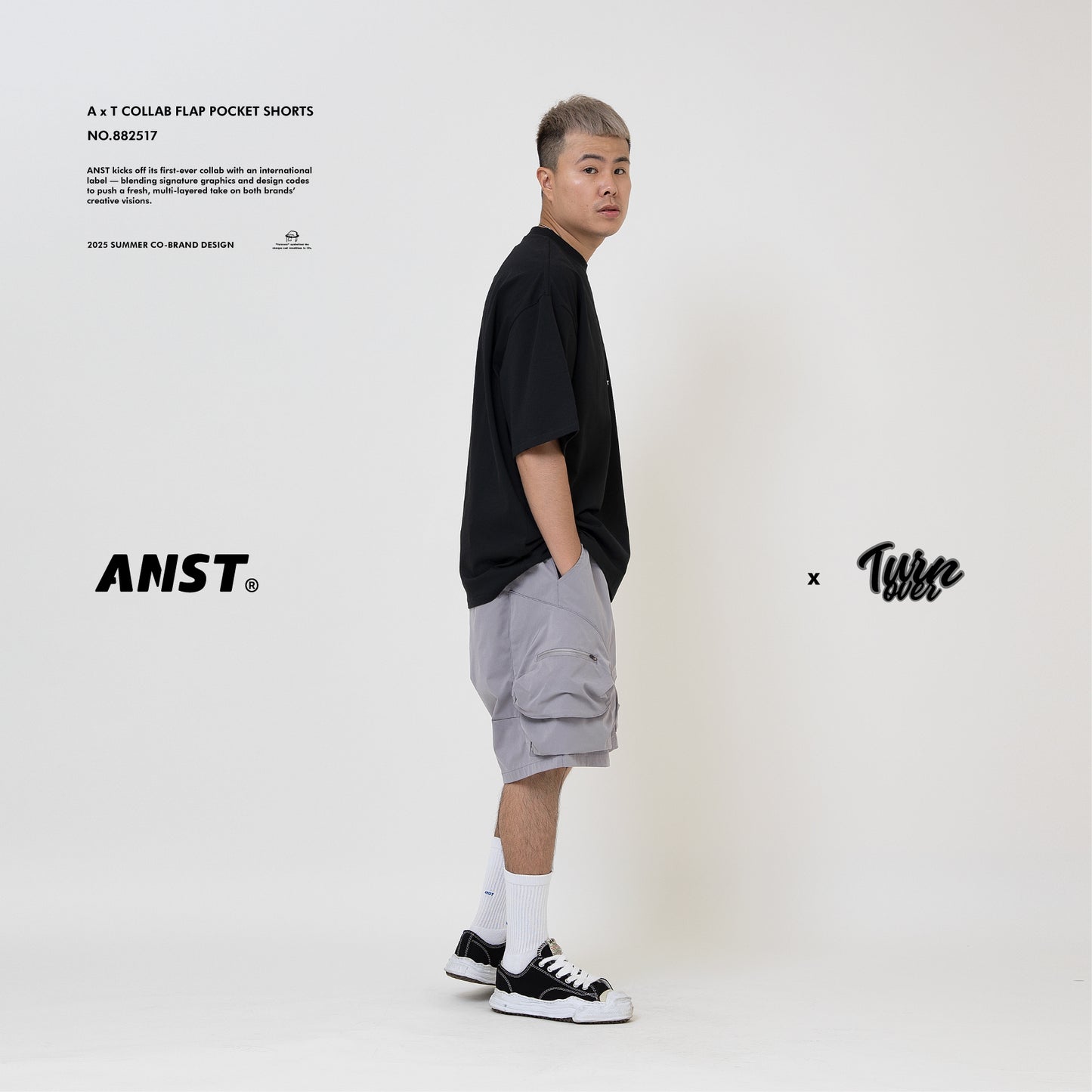 ANST × TURNOVER A x T Flap Pocket Shorts/淺灰