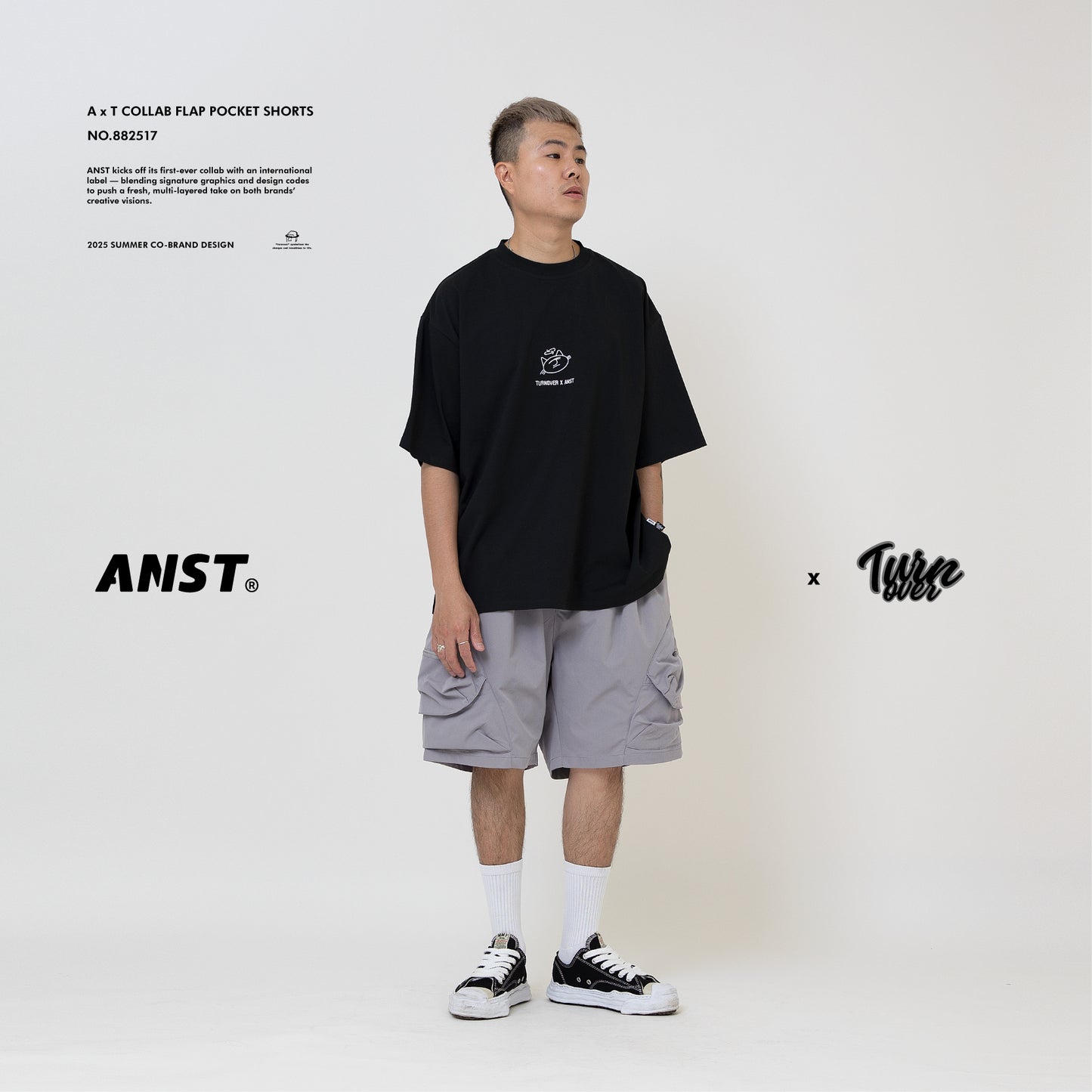 ANST × TURNOVER A x T Flap Pocket Shorts/淺灰