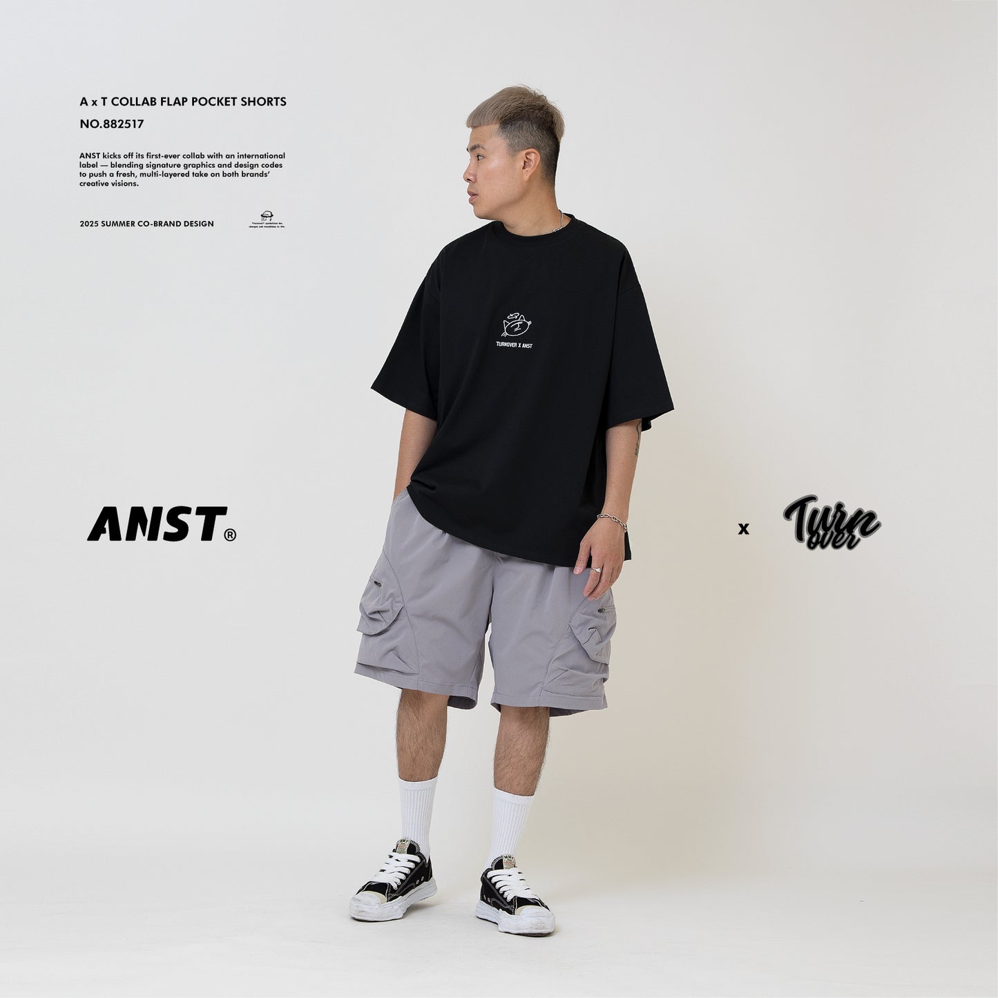 ANST × TURNOVER A x T Flap Pocket Shorts/淺灰