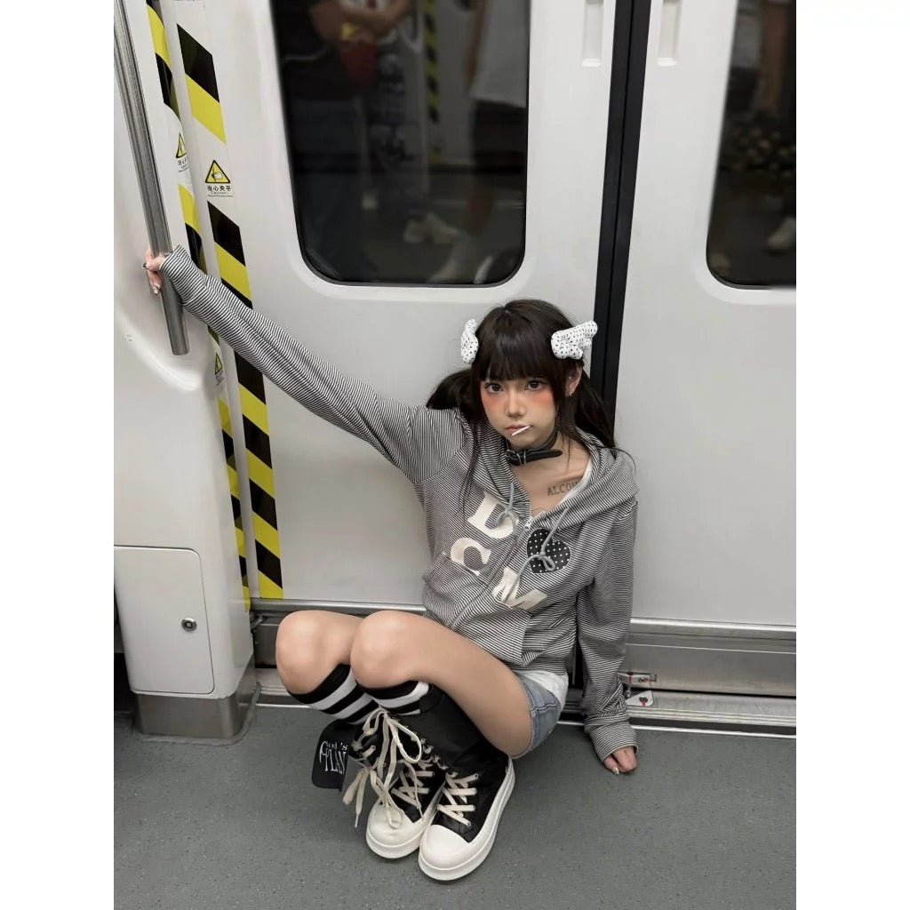 DCM 美式 復古 字母 條紋 星星 連帽外套 DCM-W75