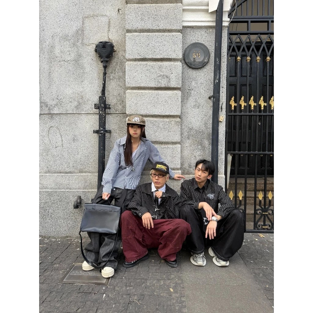 DCM 條紋 襯衫 刺繡 草寫字體 老錢風 DCM-M36