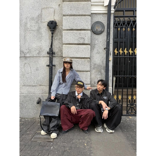 DCM 條紋 襯衫 刺繡 草寫字體 老錢風 DCM-M36