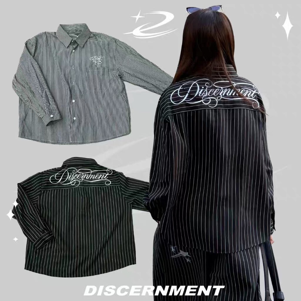 DCM 條紋 襯衫 刺繡 草寫字體 老錢風 DCM-M36