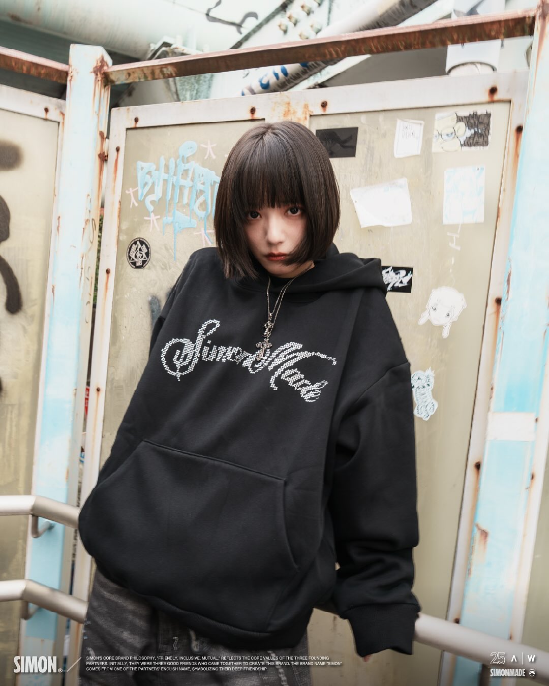 SIMON MADE HL-2503 黑曜星塵 水鑽 BOXY 帽T