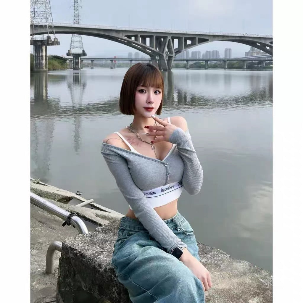 DCM 針織 有罩杯 胸墊 顯胸 V領 針織衫 針織上衣 引力帶 DCM-W22