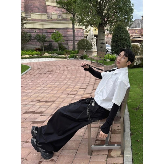 DCM 西裝褲 黑色 褶皺 星星 彎刀褲 寬鬆 DCM-P13