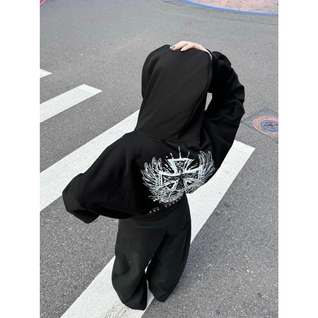DCM 連帽外套 棉質 天使 短版 翅膀 亞文化 十字 DCM-W73
