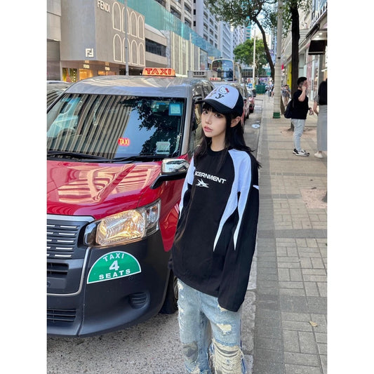 DCM 賽車 運動風 幾何 拼接 落肩 寬鬆 長袖