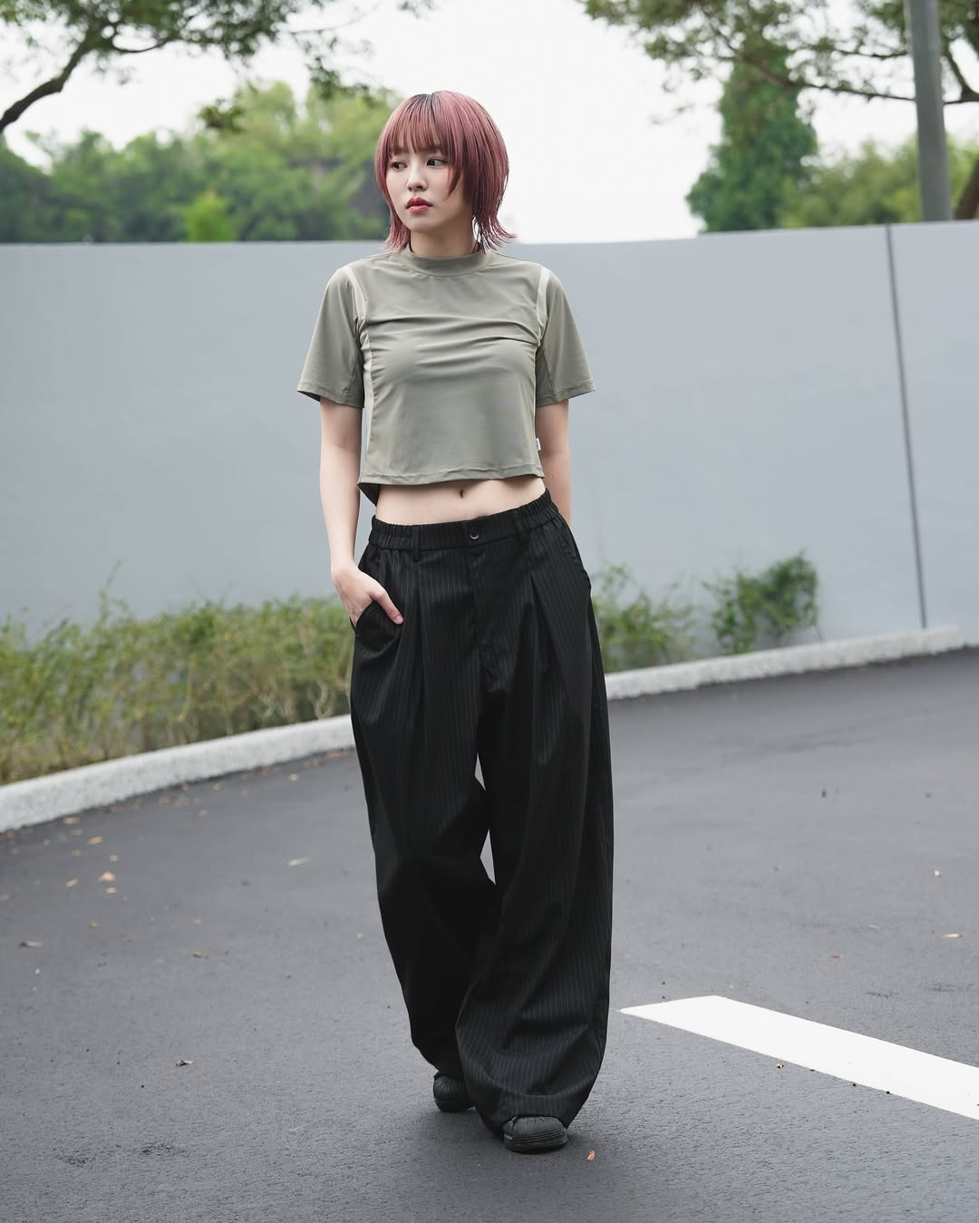 MUILLY 條紋西裝打摺褲