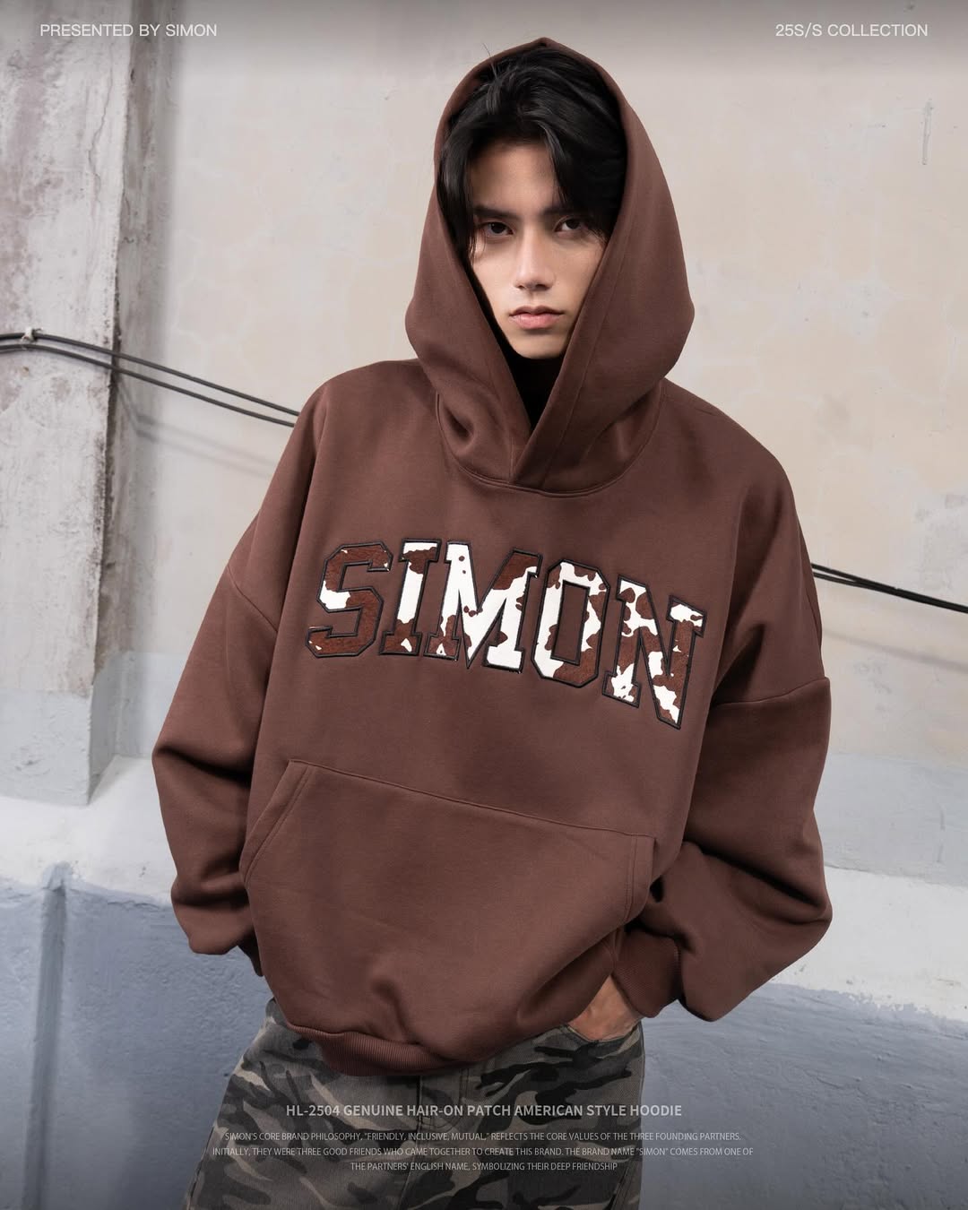 SIMON MADE HL-2504 真皮毛流 貼布繡 豹紋 乳牛 美式 帽T