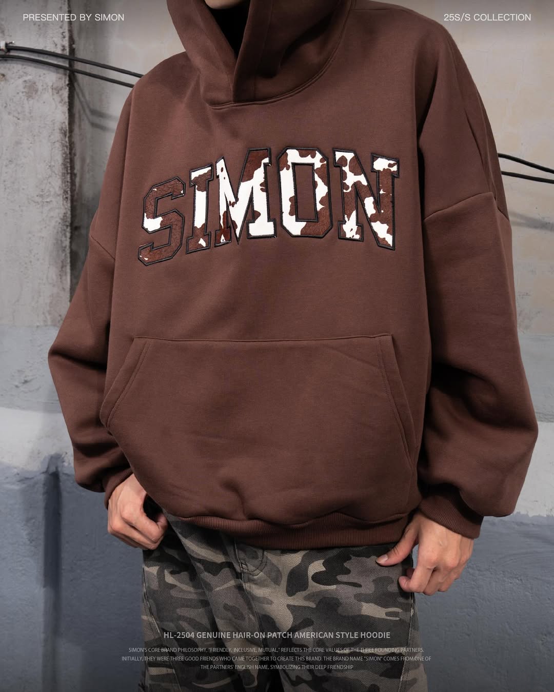 SIMON MADE HL-2504 真皮毛流 貼布繡 豹紋 乳牛 美式 帽T