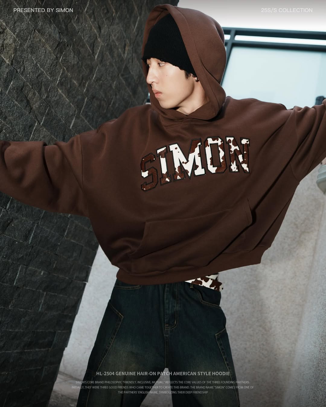 SIMON MADE HL-2504 真皮毛流 貼布繡 豹紋 乳牛 美式 帽T