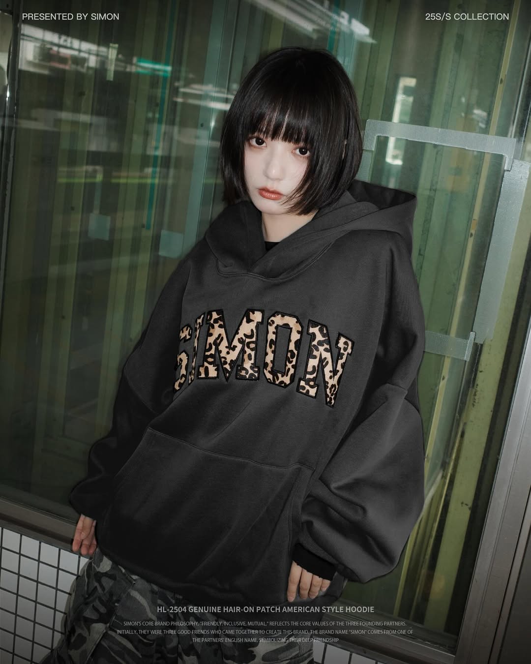 SIMON MADE HL-2504 真皮毛流 貼布繡 豹紋 乳牛 美式 帽T