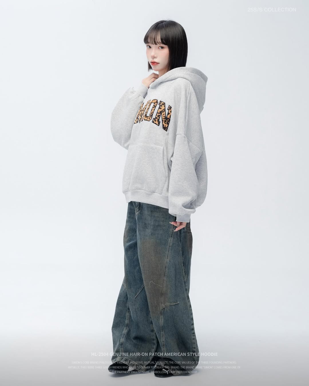 SIMON MADE HL-2504 真皮毛流 貼布繡 豹紋 乳牛 美式 帽T