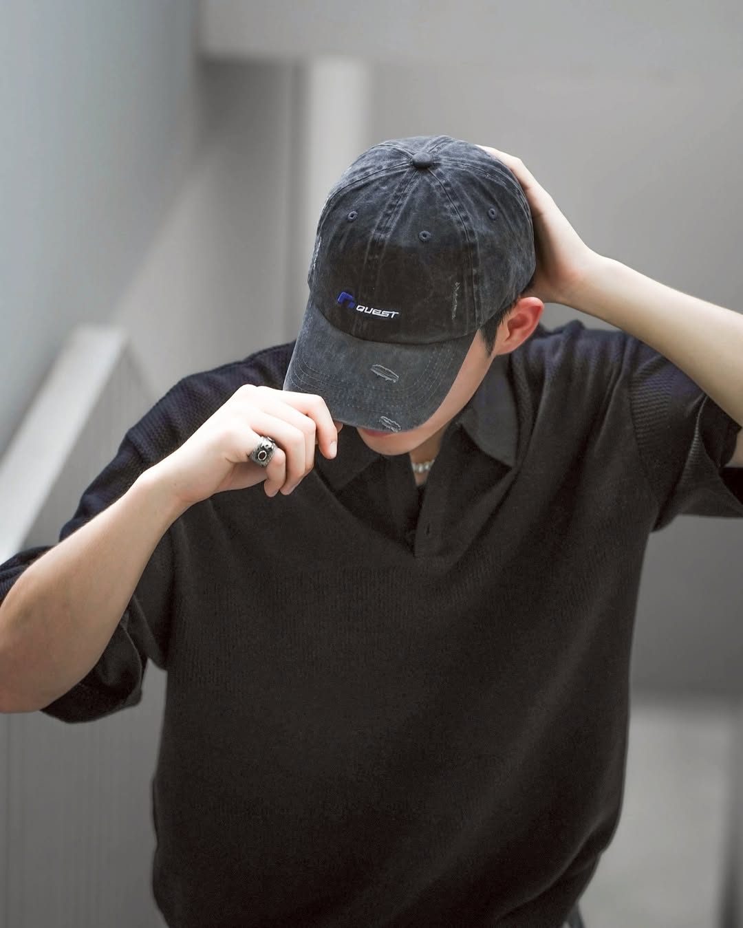 QUEST WASH LOGO DESTROYED CAP 水洗破壞老帽