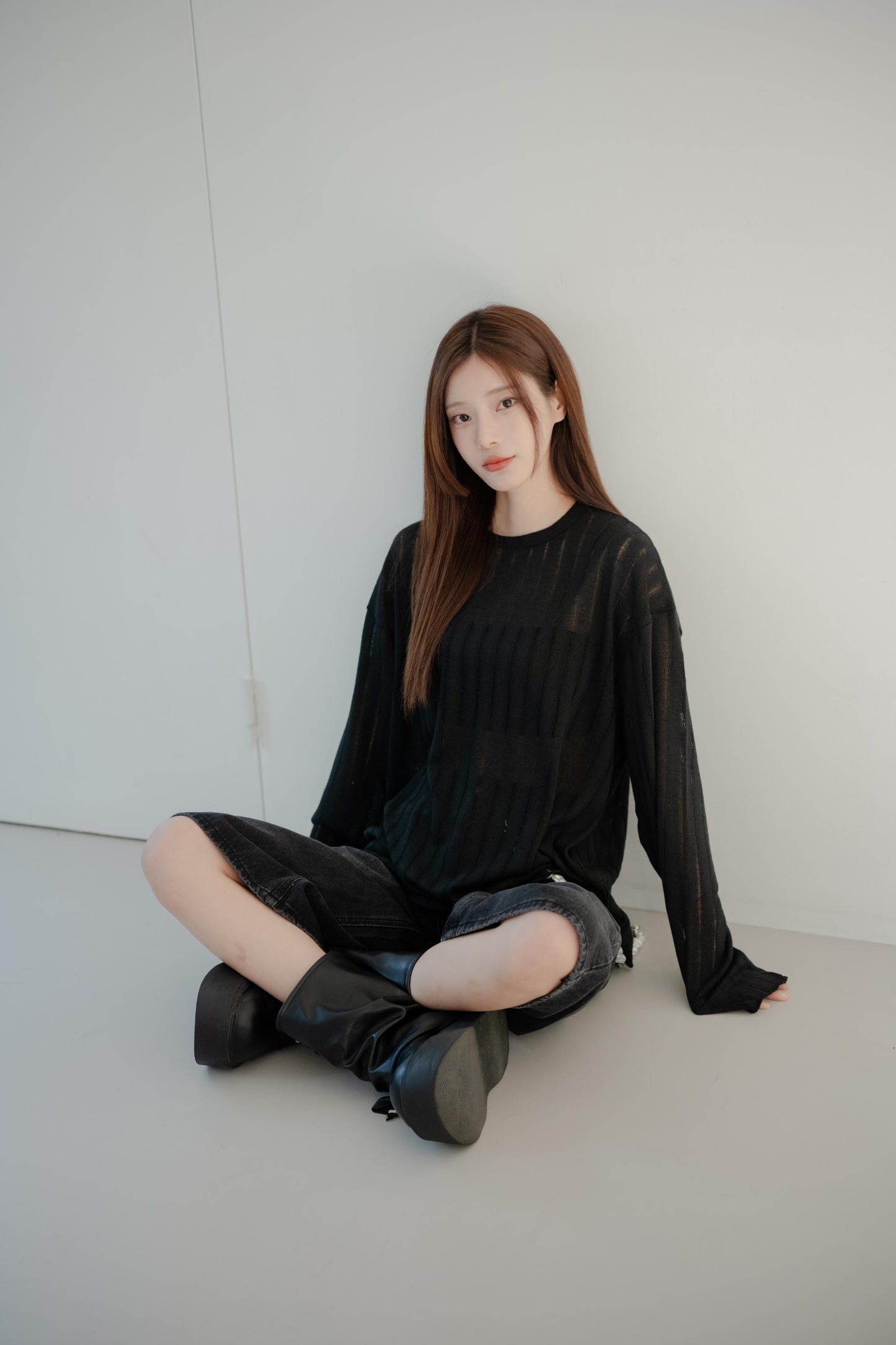 SIMON MADE TL-2422 鬆弛感 坑條 針織 薄長袖